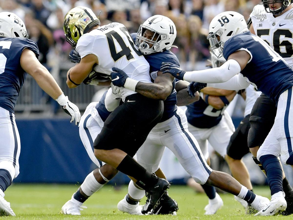 Penn State linebacker Micah Parsons stops Purdue running back Zander Horvath during the game on Saturday Oct. 5, 2019.