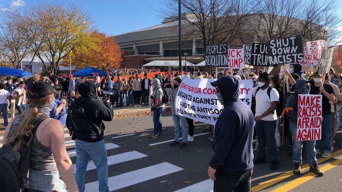 Dozens of Penn State students, others protest outside Donald Trump campaign rally
