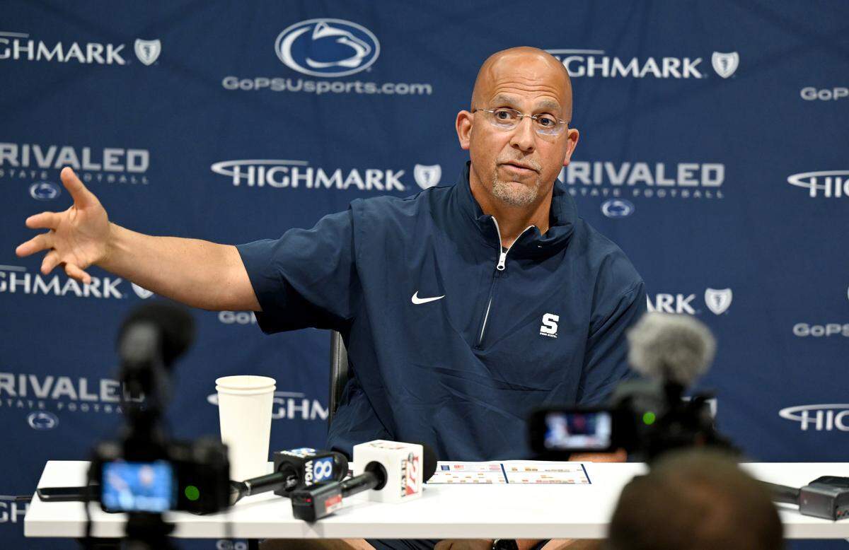 Penn State football coach James Franklin answers a question during a media availability on Thursday, June 5, 2025 in the Lasch Building.