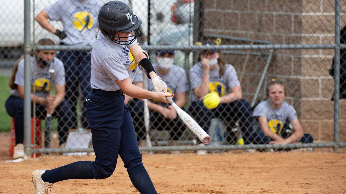 Allie O’Brien hits a ball during a high school softball game between Penns Valley and Huntingdon Area High School on, Tuesday, May 4, 2021 in Spring Mills, Pa.