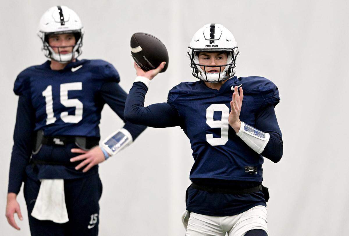 Penn State quarterback Beau Pribula makes a pass during practice on Dec. 4. Pribula announced Sunday that he will enter the transfer portal.