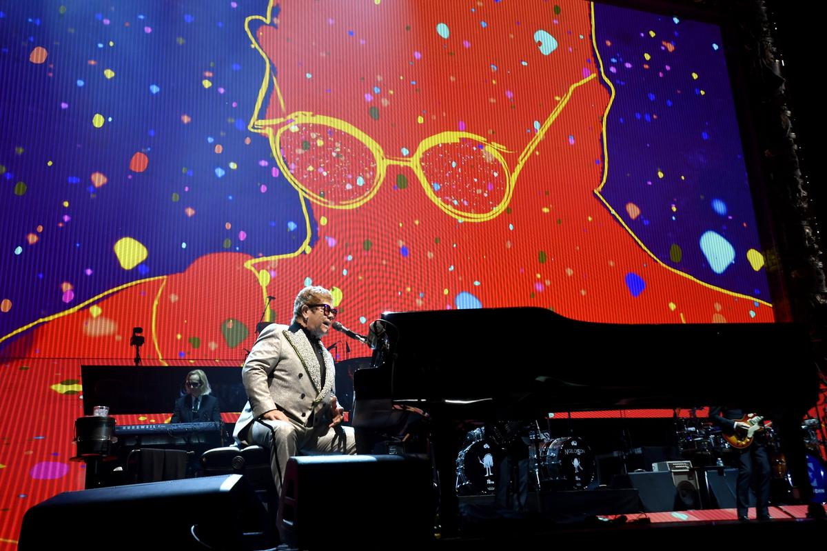 Elton John opens his show with “Bennie and the Jets” Sunday during his stop at the Bryce Jordan Center for part of his “Farewell Yellow Brick Road” tour.