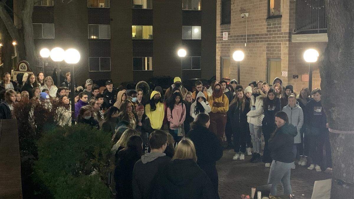 Dozens gathered on Nov. 18 at Beaver Terrace apartments to remember Justine Gross, a 19-year-old Penn State sophomore who died nearly a week prior.