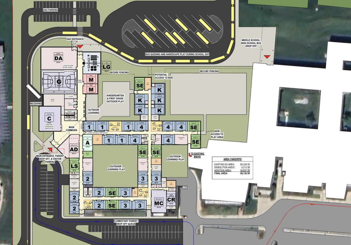 This rendering shows a potential layout of the Wingate Elementary School following substantial renovations and expansions included in a proposal from the feasibility study. Notably, Bald Eagle’s school board has not yet approved or considered this specific plan.