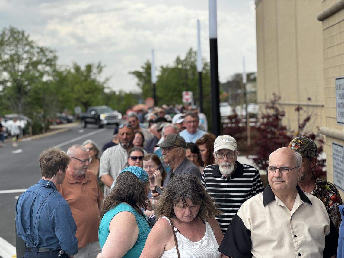 Patrons line up outside Happy Valley Casino April 24, 2026.