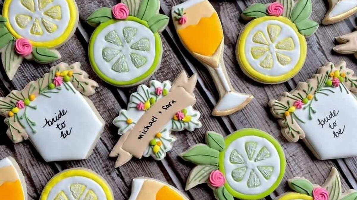 Custom decorated cookies from Sarah Bryan at Sweets of Gold cafe bakery.