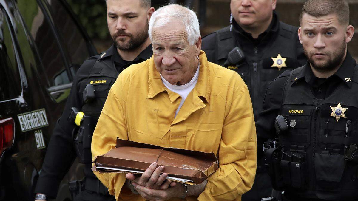 Former Penn State assistant football coach Jerry Sandusky arrives at the Centre County Courthouse to be resentenced in November 2019.