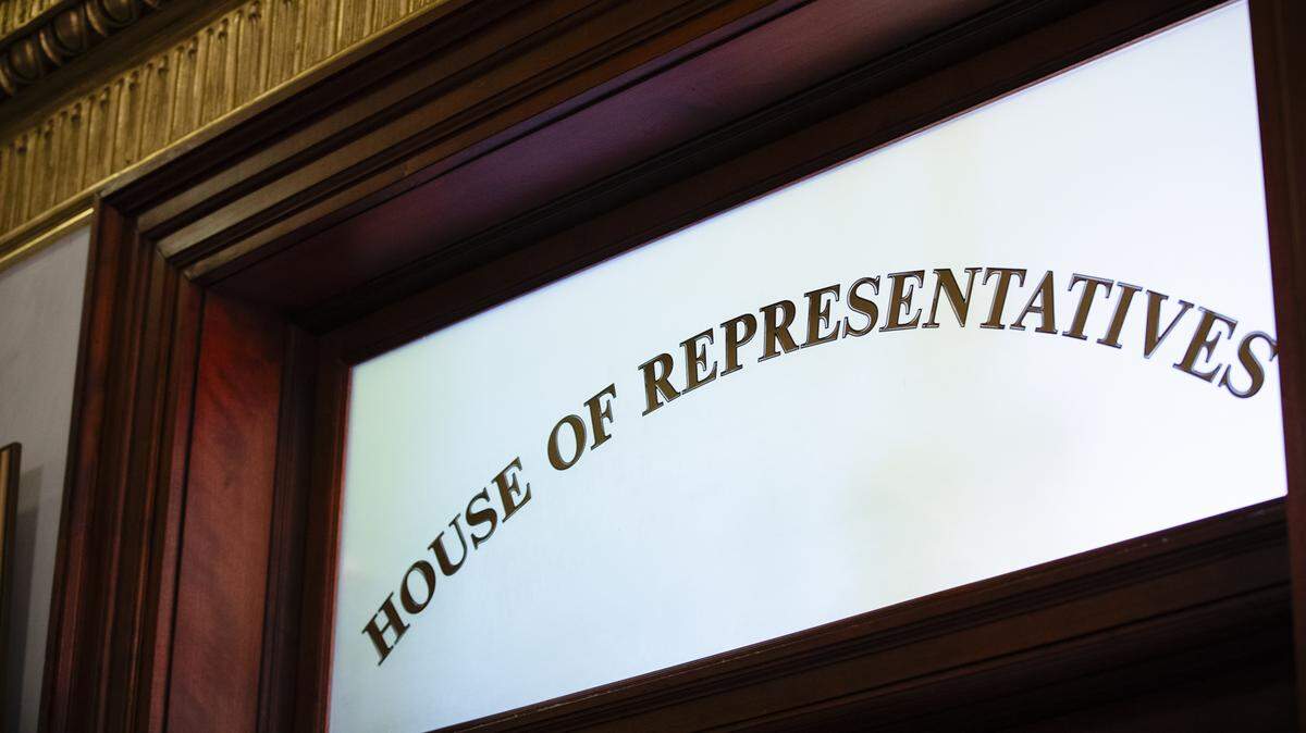 A sign that reads House of Representatives inside the Pennsylvania Capitol in Harrisburg.