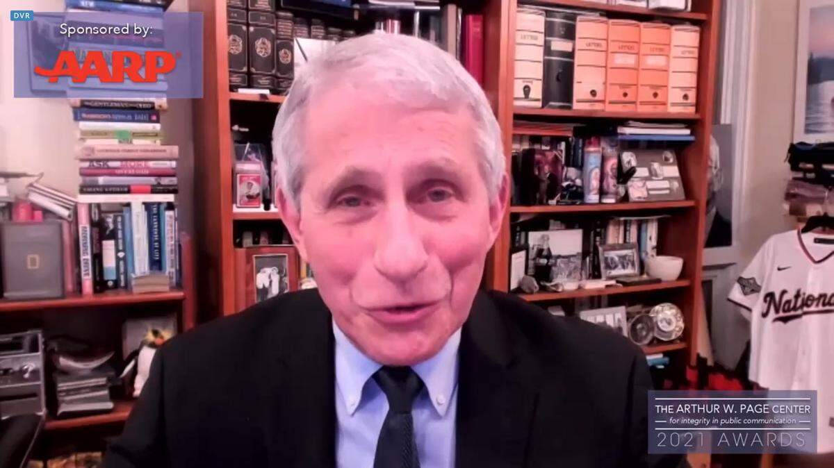 Dr. Anthony Fauci speaks Wednesday to an online audience during Penn State’s fifth annual Arthur W. Page Center Awards, where Fauci was among four honorees recognized for their integrity in public communication.