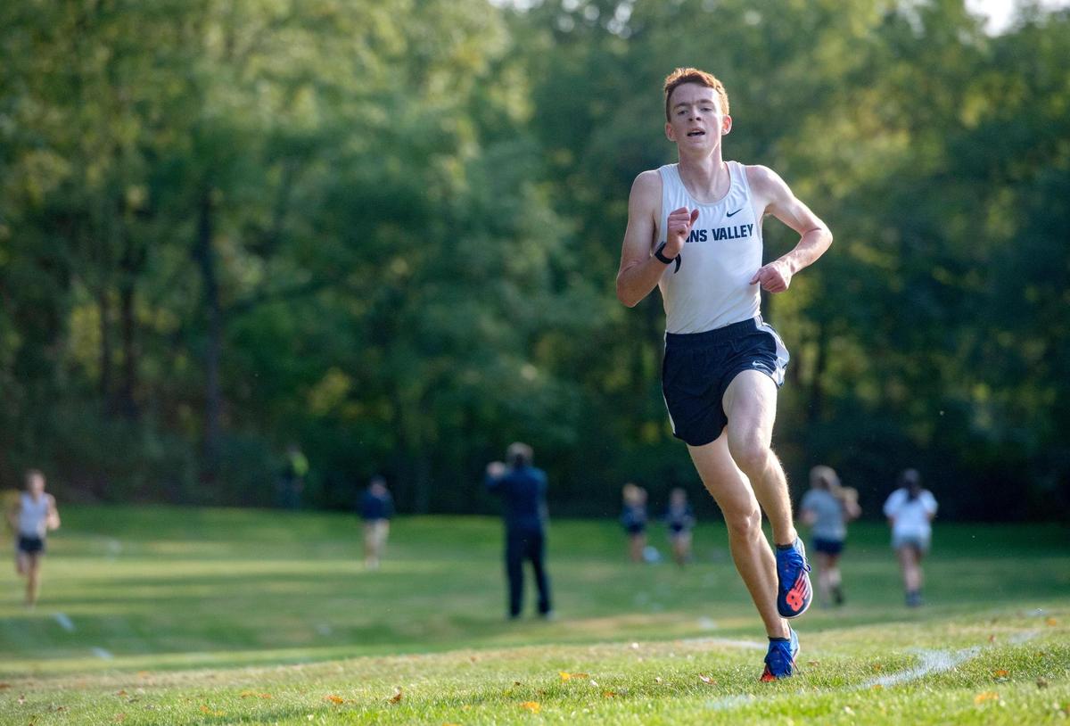 Penns Valley’s Thaddaeus Smith sprints to win the race on Tuesday, Sept. 22, 2020 as the Rams hosted Philipsburg-Osceola.