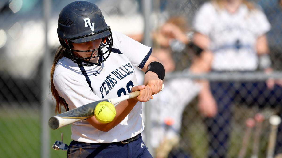 Penns Valley’s Noelle Webb hits a double that scores a run in the first inning of the game against Bald Eagle Area on Thursday, April 8, 2021.