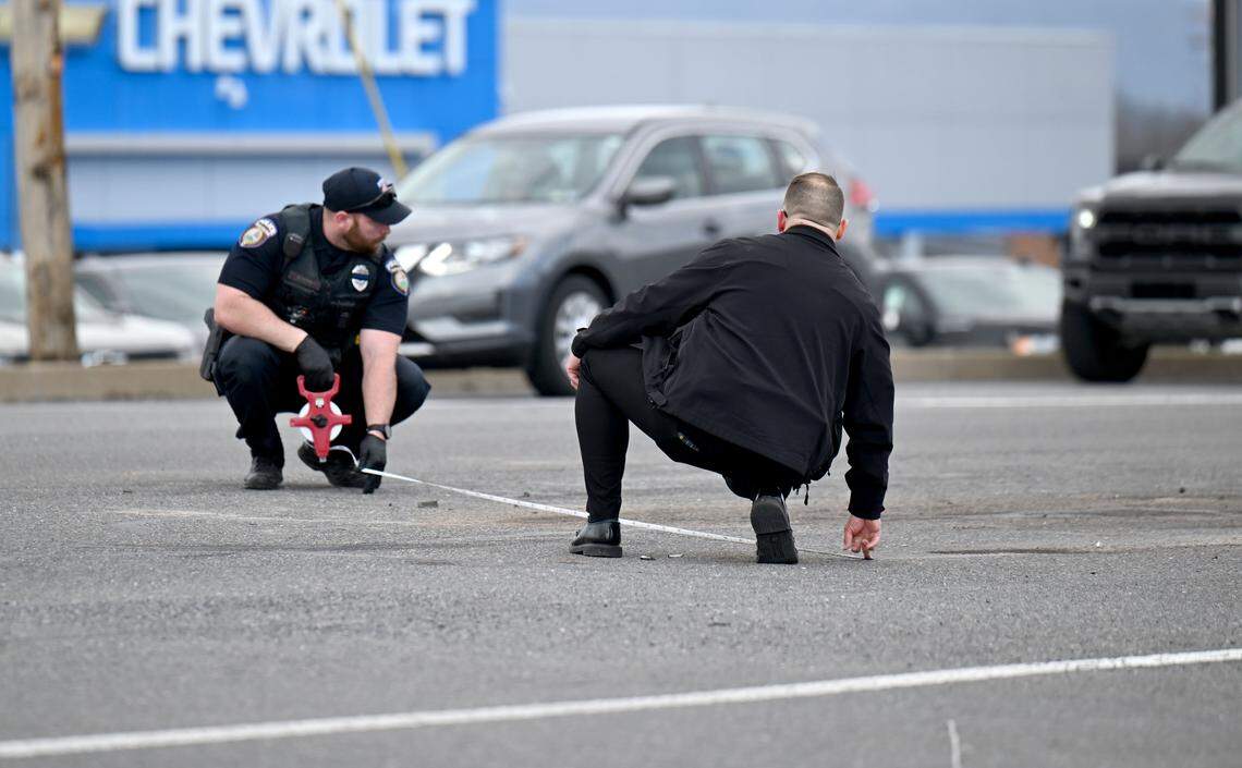 Police investigate a crash in the 500 block of Benner Pike on March 10, 2026.  