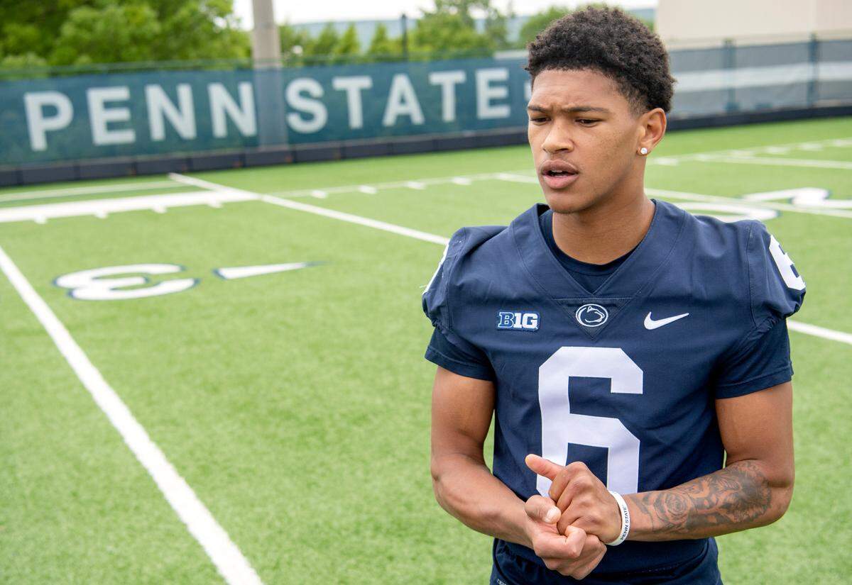 Penn State’s Zakee Wheatley talks to reporters on Wednesday, May 25, 2022.