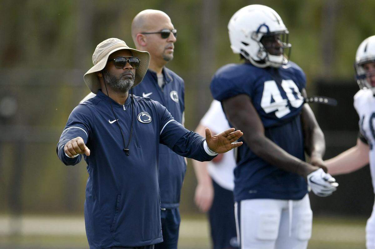 Penn State assistant coach Terry Smith motions to his players during practice on Saturday, Dec. 29, 2018.  