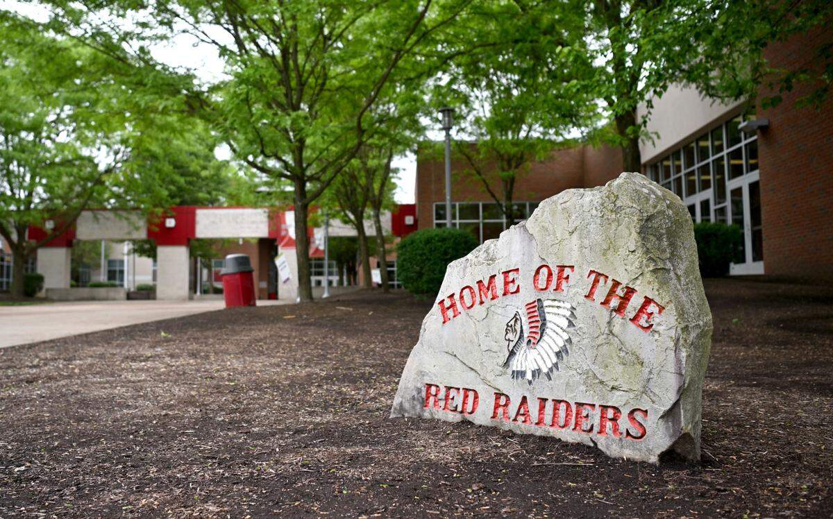 A rock outside of Bellefonte High School says “Home of the Red Raiders” on Wednesday, May 15, 2024.