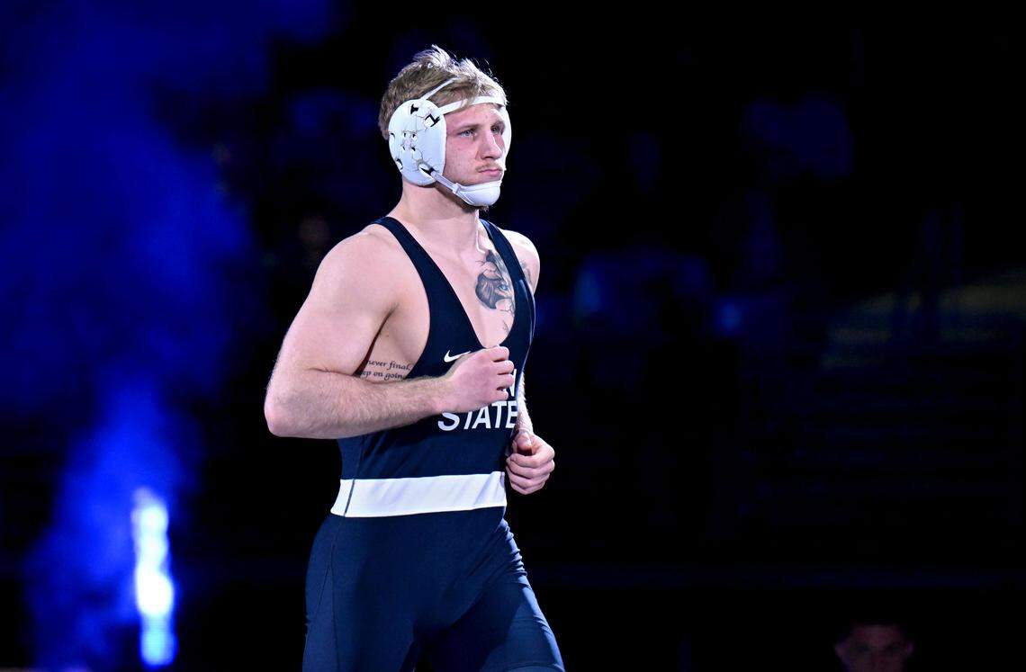 Penn State's Josh Barr is announced for his 197-pound championship bout at the Big Ten Wrestling Championships on Sunday, March 8, 2026.  