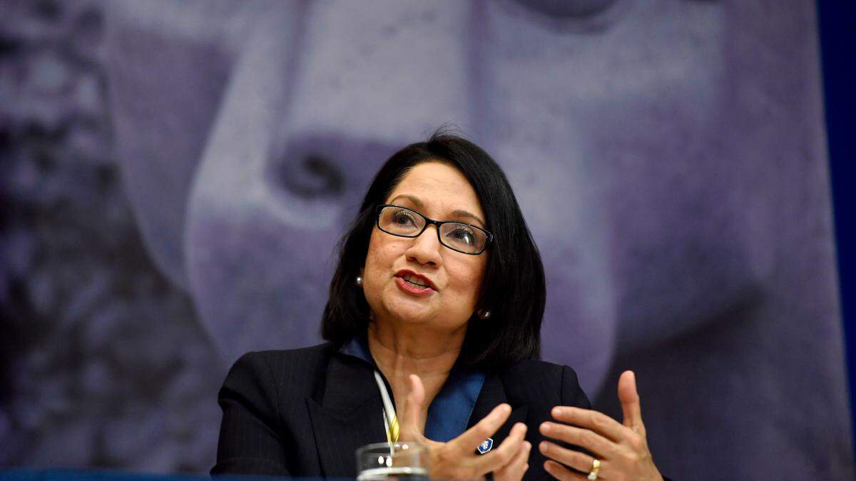 Neeli Bendapudi, pictured in December 2021 after being named Penn State’s president, addressed faculty senate on Tuesday.