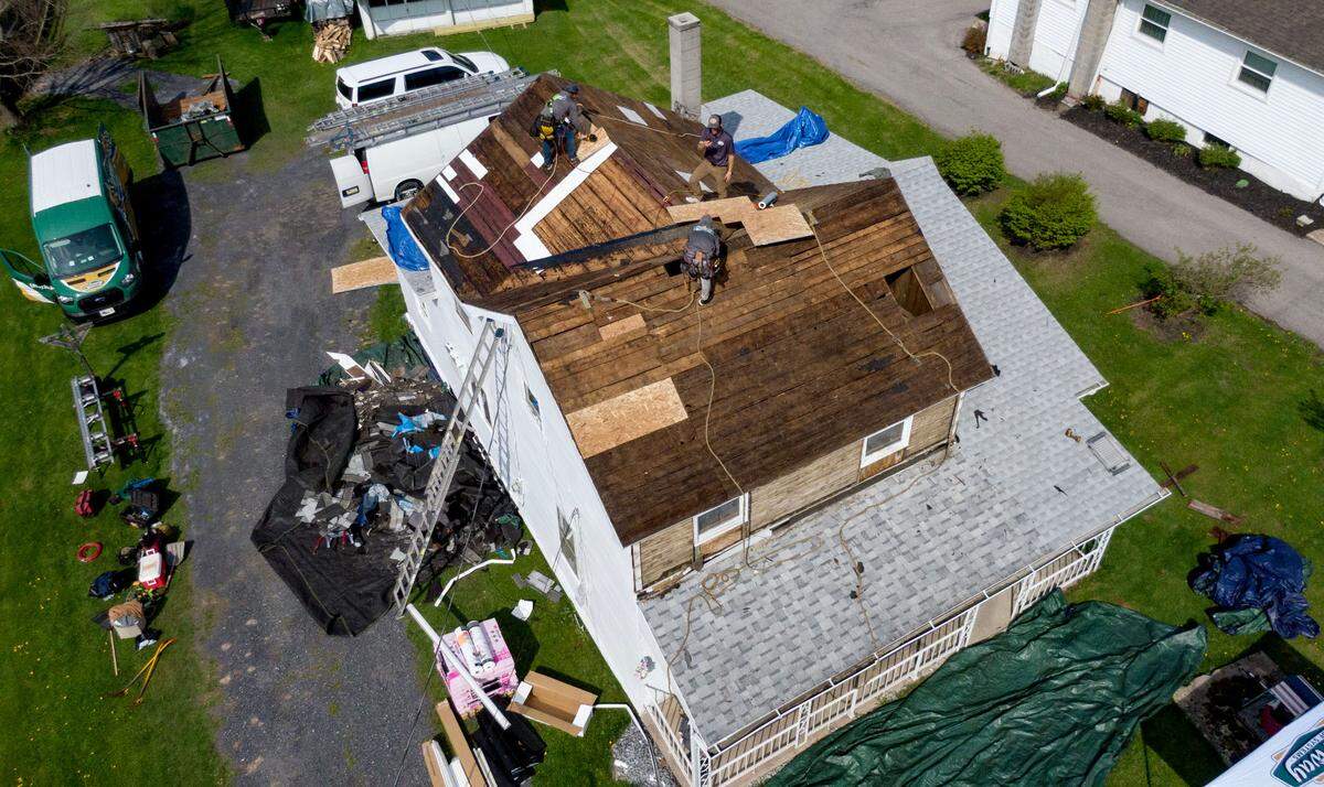 Starway Roof Systems puts a new roof on the home of Vietnam War veteran Gilbert Biggans thanks to Owens Corning Roof Deployment Project on Thursday, May 1, 2025.
