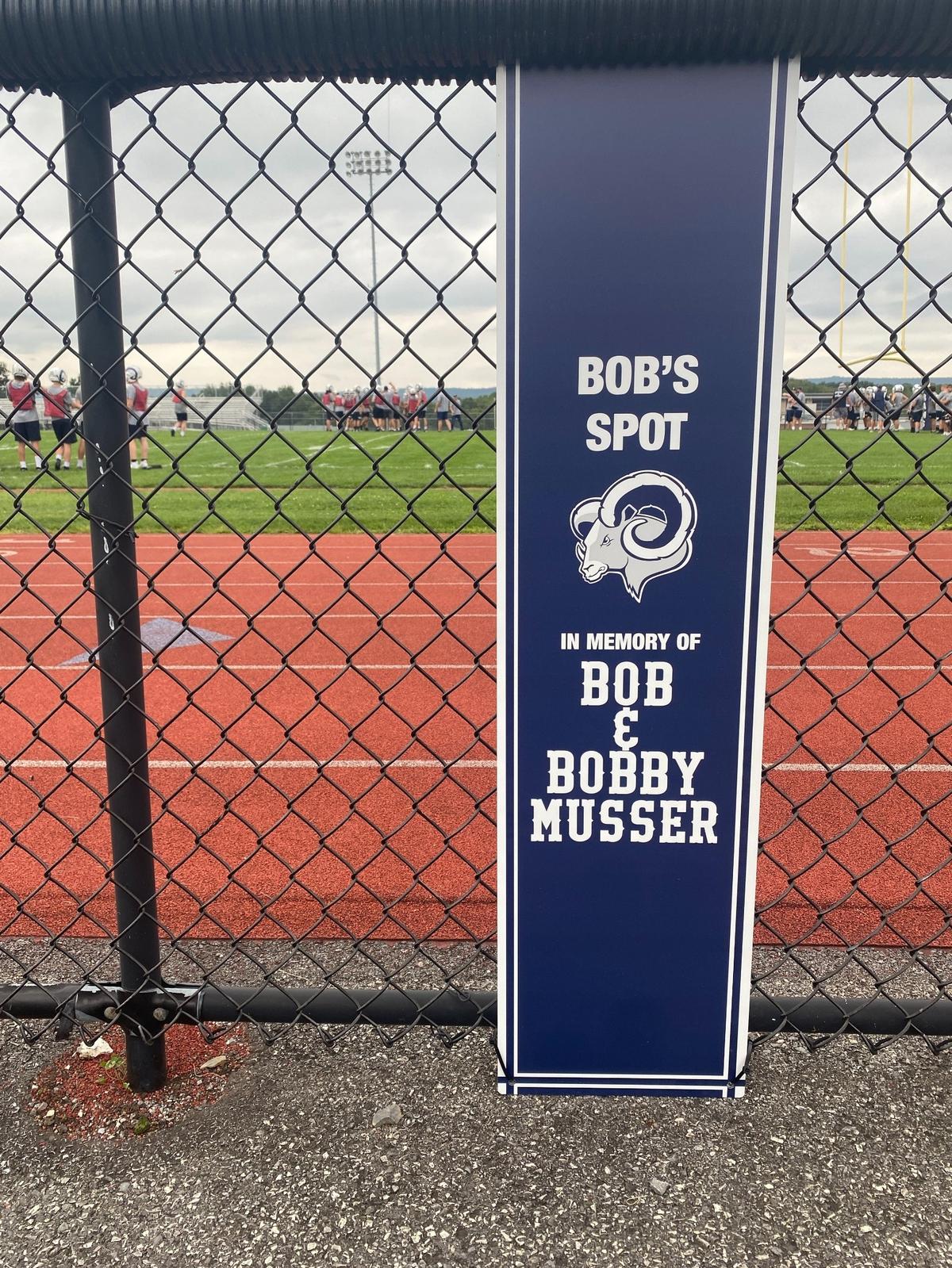A sign at the Penns Valley athletic field was placed in memory of Bob and Bobby Musser.