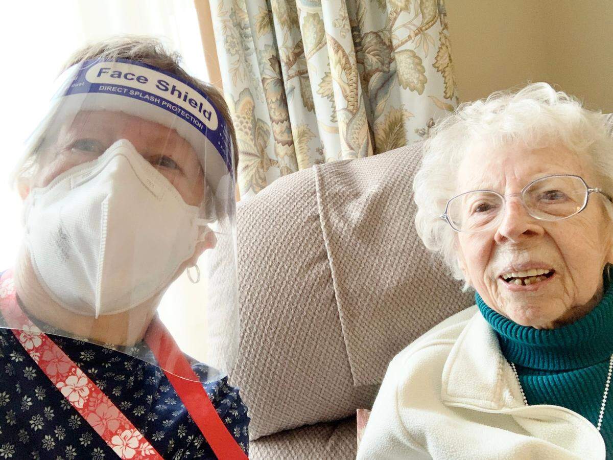 Marsha Haack and her mother, Violet McLane, at Foxdale Village.