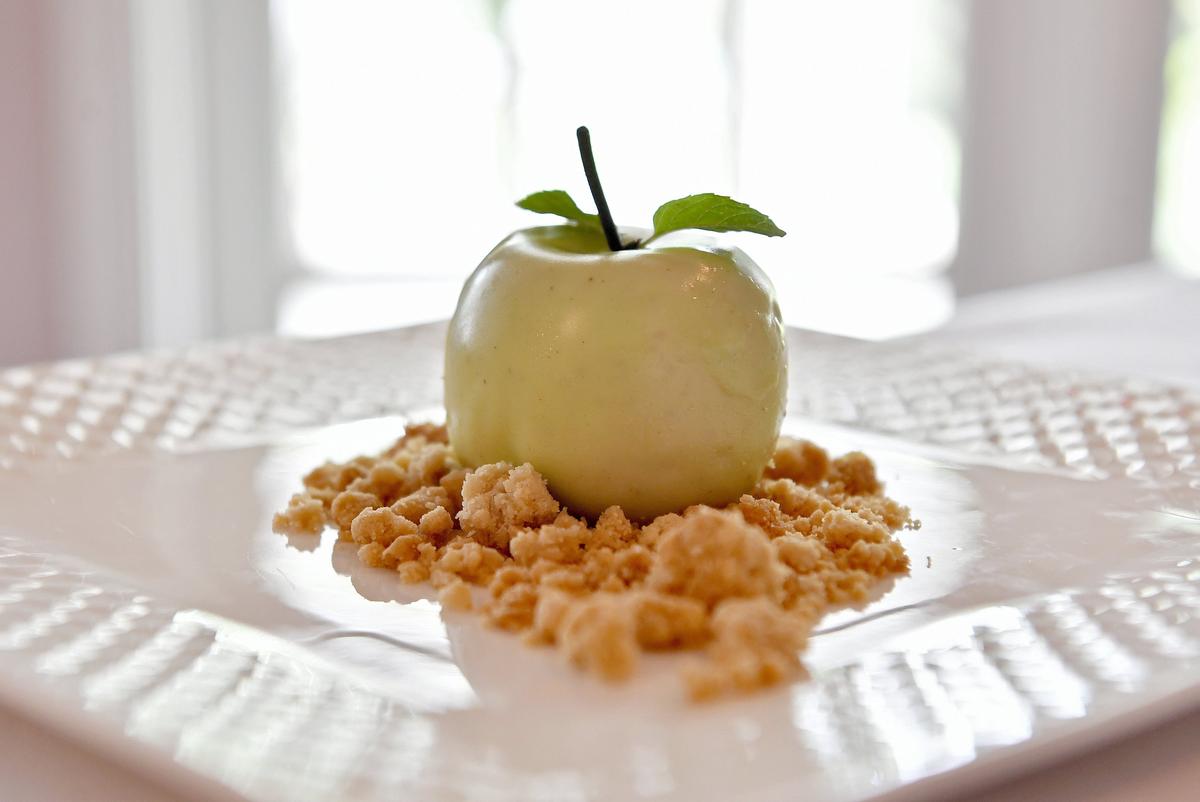 The “Is it an Apple?” desert is on the menu at Grace Restaurant at the Carnegie Inn.