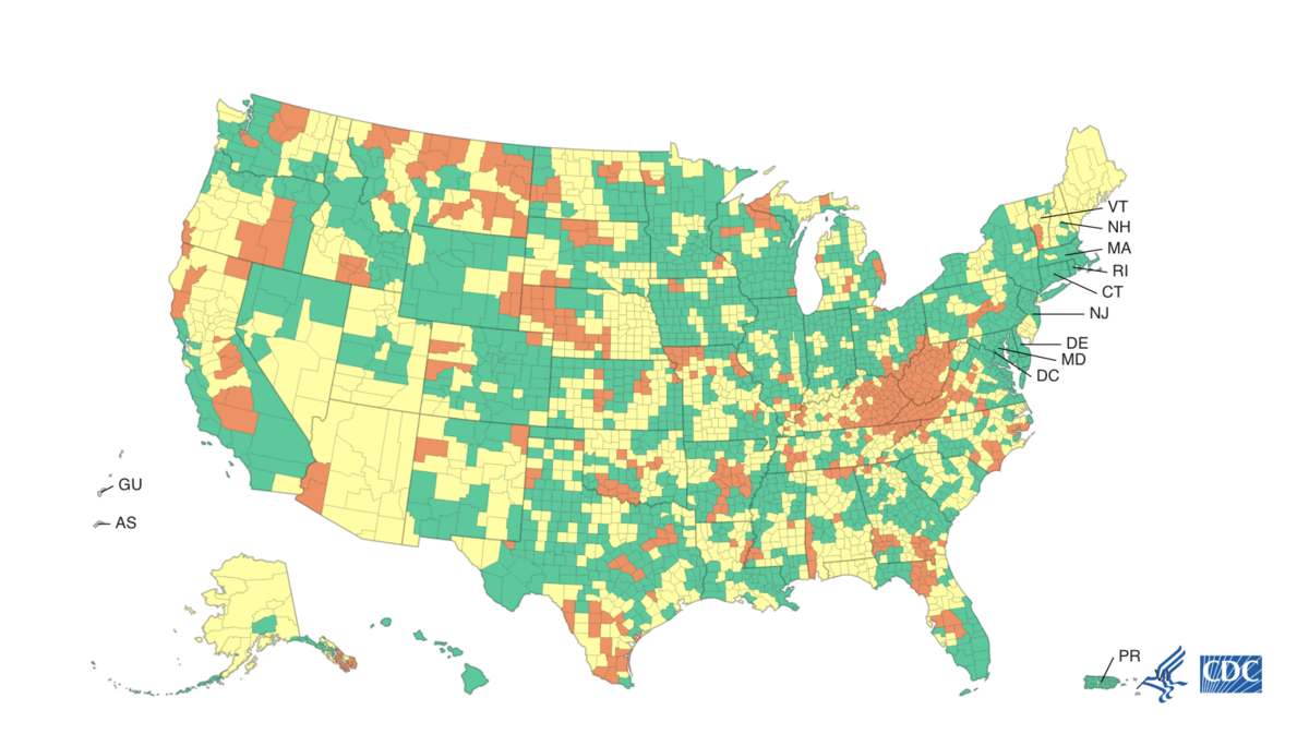 The Centers for Disease Control and Prevention updated COVID-19 community levels across the country on Thursday, sending Centre County into the medium level.
