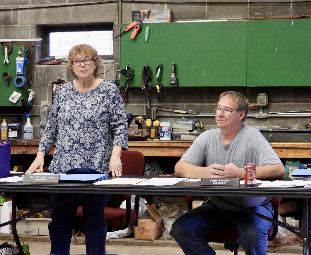Walker Township Supervisor Deb Zimmerman speaks about potential funding solutions for the fire company during a meeting held on Sept. 8 as Supervisor Keith Harter listens.