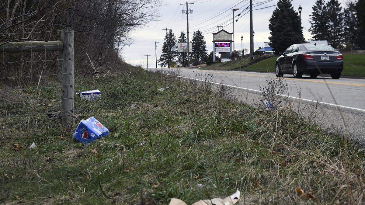 Litter collects along Route 819 in Mt. Pleasant as seen on Saturday, Nov. 27, 2021.