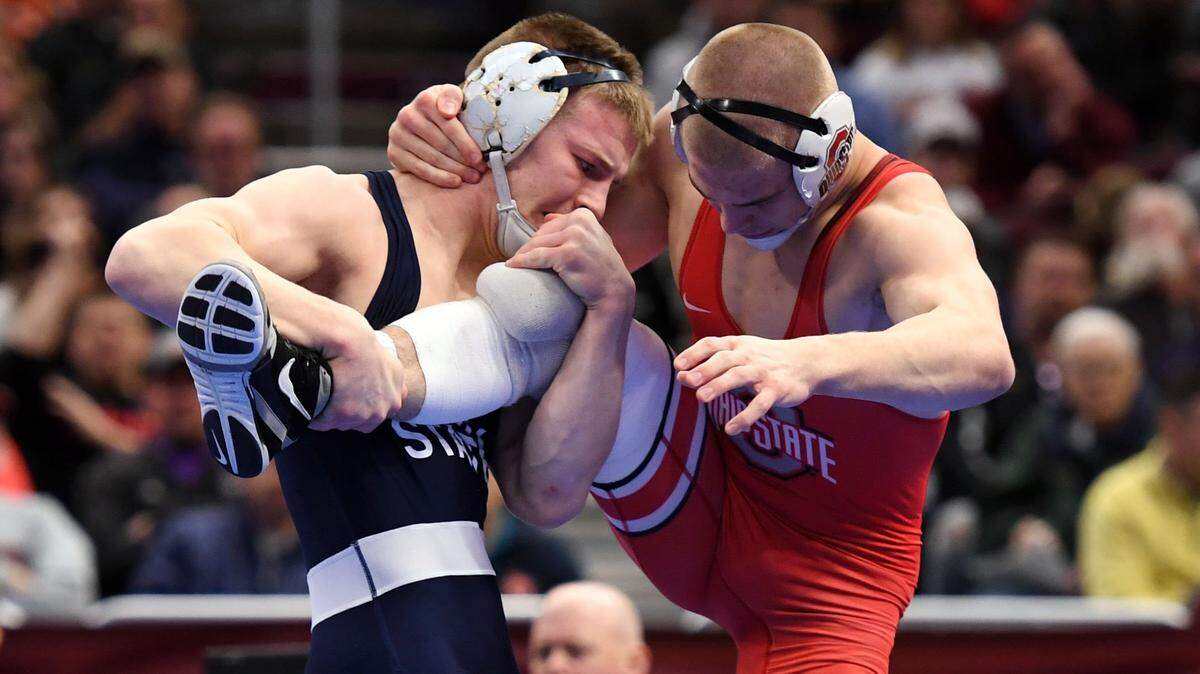 Penn State’s Jason Nolf earned a technical fall of Ohio State’s Micah Jordan in the 157-pound semifinal at last year’s NCAA wrestling tournament. Jordan is wrestling at 149 pounds this season.