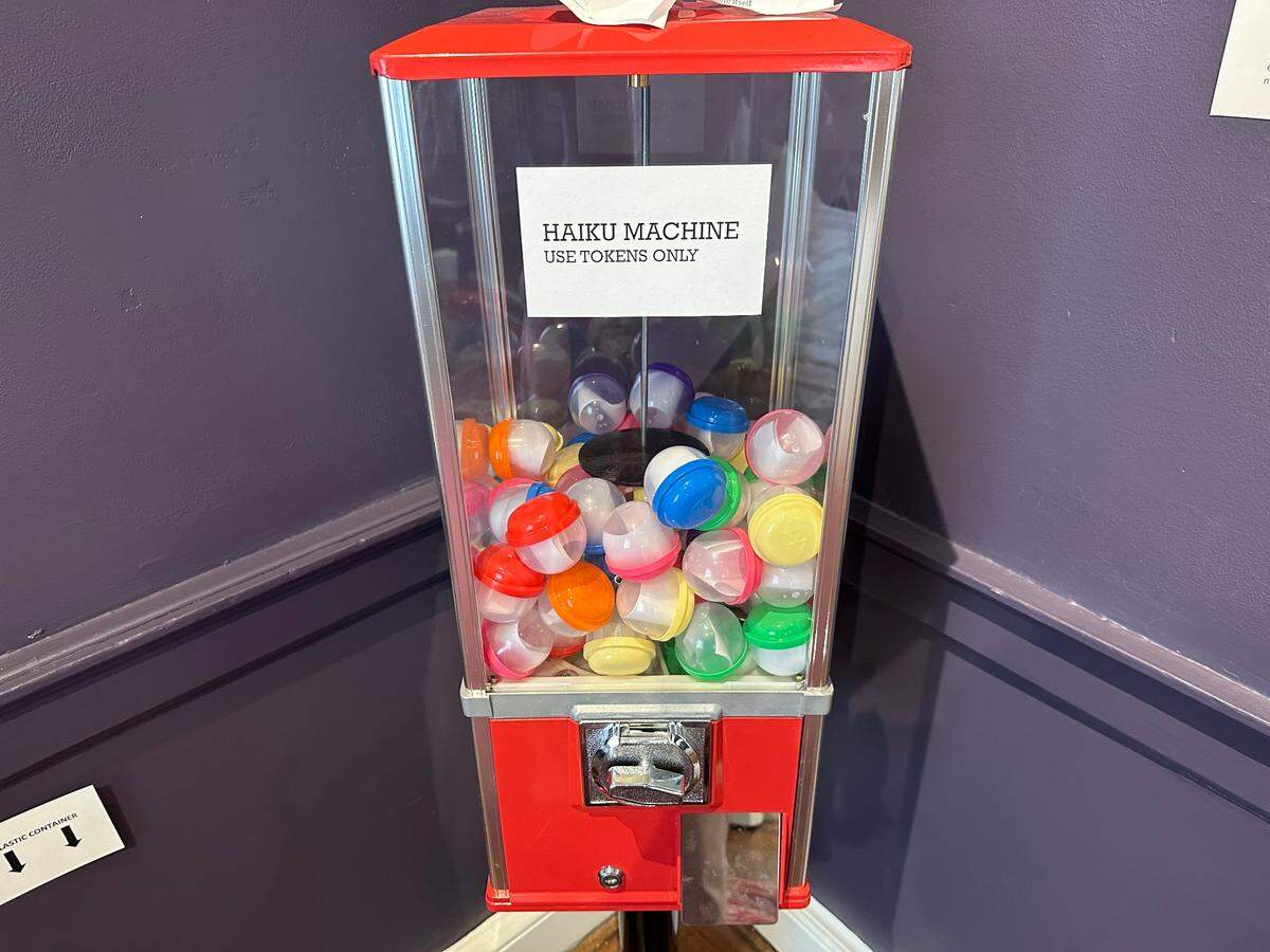 A gumball machine at the Bellefonte Art Museum dispenses haikus — short three-line poems — instead of candy.