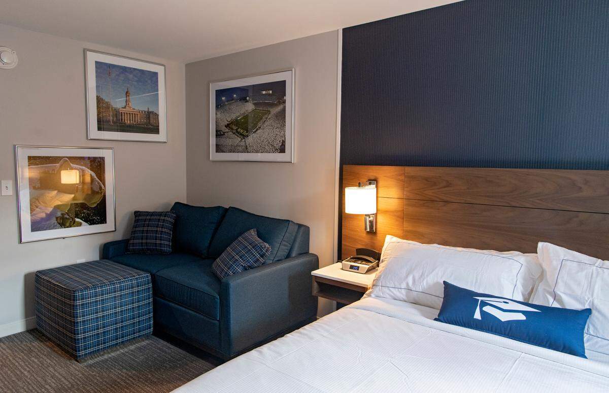 Penn State photographs hang in one of the rooms at The Scholar Hotel State College on Thursday, Jan. 14, 2021.