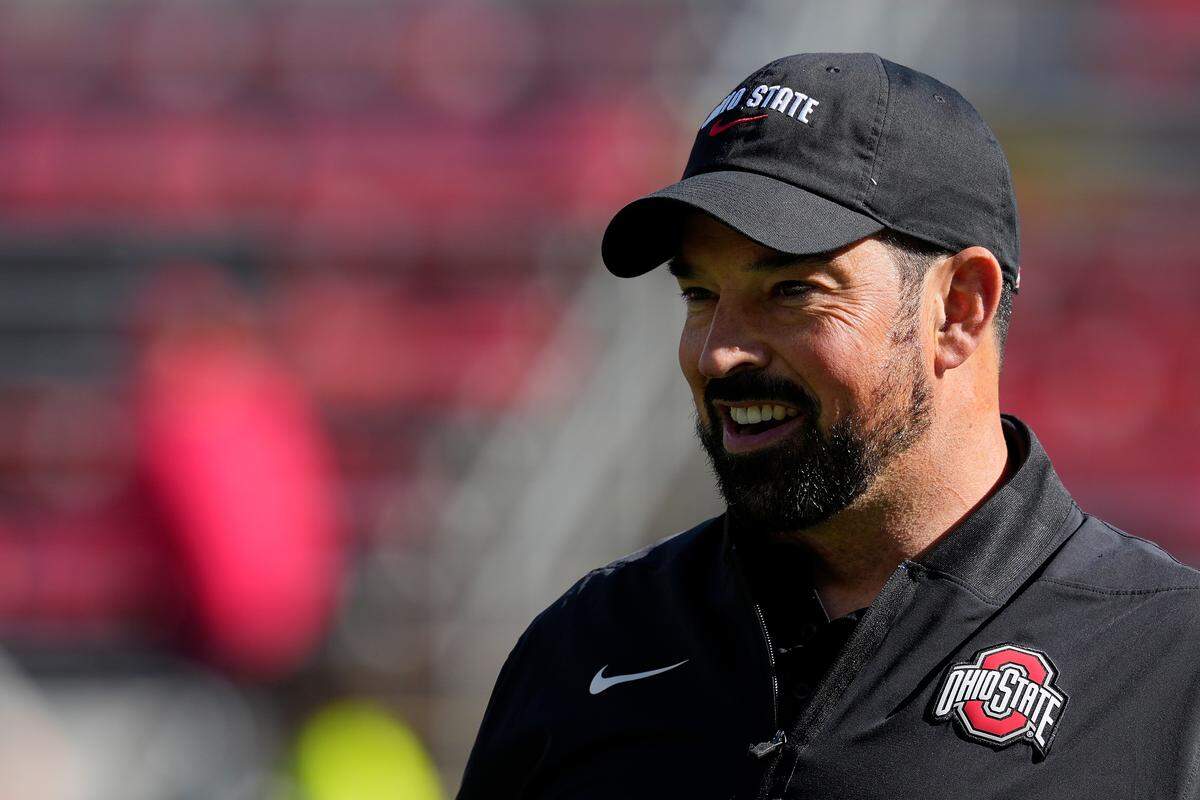 MADISON, WISCONSIN - OCTOBER 18: Head coach Ryan Day of the Ohio State Buckeyes looks on before the game against the Wisconsin Badgers at Camp Randall Stadium on October 18, 2025 in Madison, Wisconsin. (Photo by John Fisher/Getty Images)