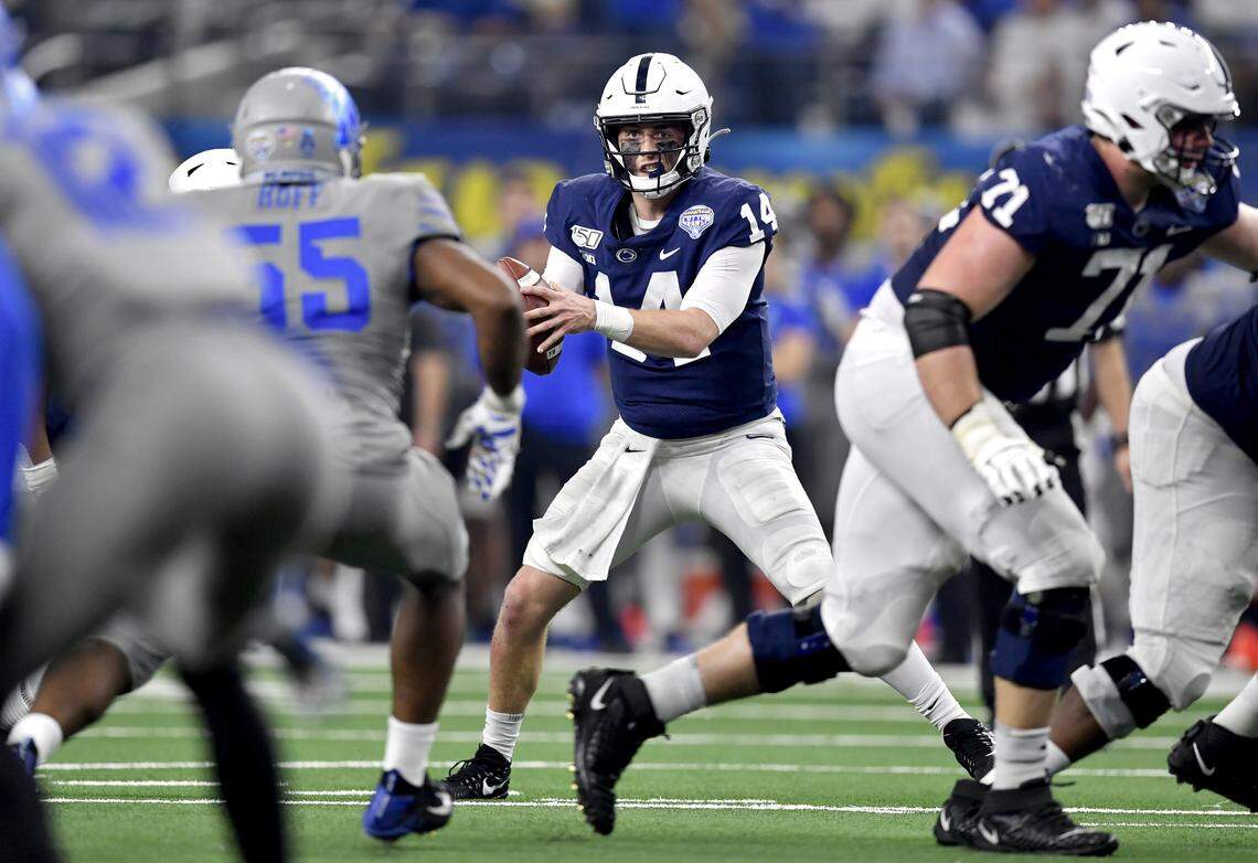 Penn State quarterback Sean Clifford looks for an open teammate during the Cotton Bowl at AT&T Stadium in Arlington, TX on Saturday, Dec. 28, 2019.