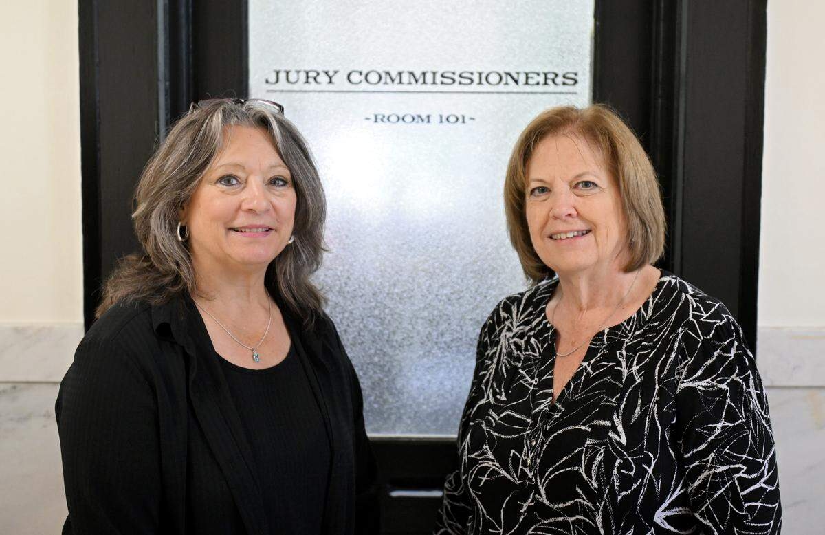 Centre County Jury Commissioners Shelley Thompson and Hope Miller outside of their office in the Centre County Courthouse on Oct. 15, 2025.  