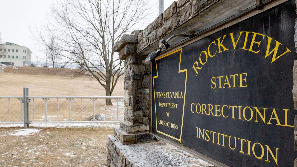 The sign for Rockview state prison on Thursday, Feb. 20, 2025.