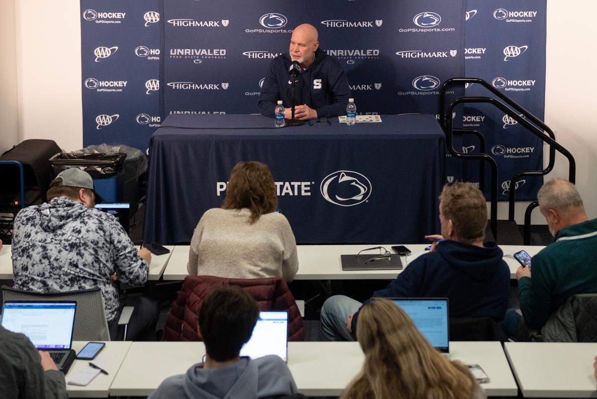 Penn State’s new defensive coordinator Jim Knowles has a press conference on Tuesday, Feb. 4, 2025 at Pegula Ice Arena.
