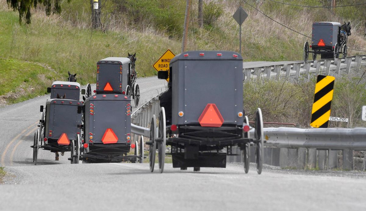 Over 40 buggies were part of the funeral procession for John David King on April 20, 2020.