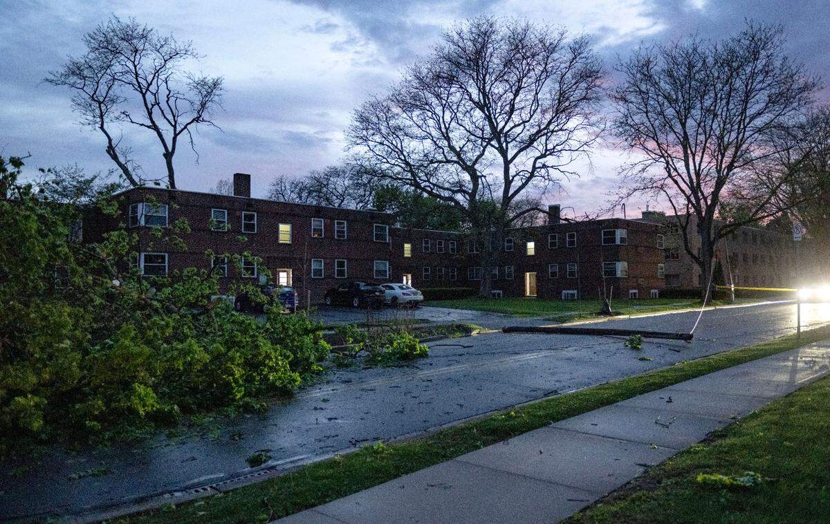 A pole and tree down on South Pugh Street near the intersection of Easterly Parkway after a severe storm passed through the area on Tuesday.