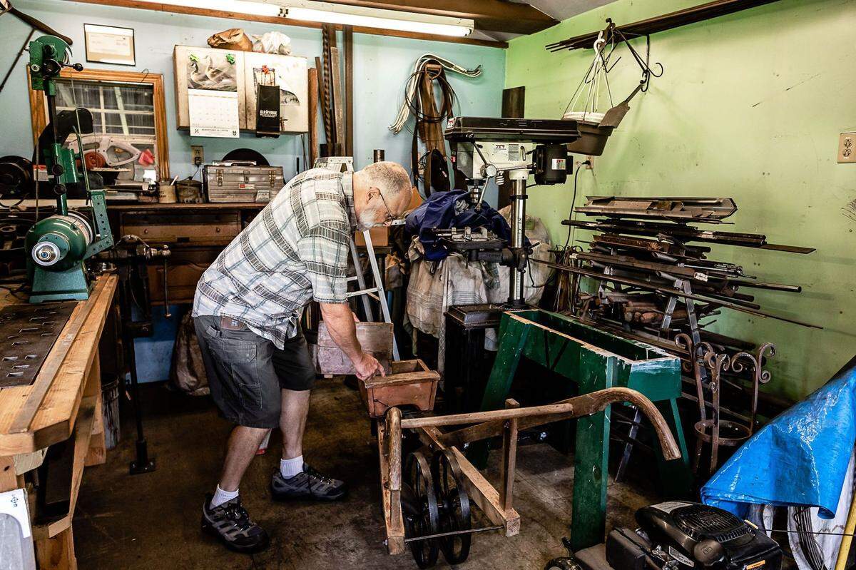 Several years ago, Luke Shultz set up a blacksmithing workshop in his backyard. He can spend a few hours doing the work despite his chronic pain. “It keeps me active. It keeps the blood flowing, gives me something to do,” he said. “It’s a great creative outlet.”