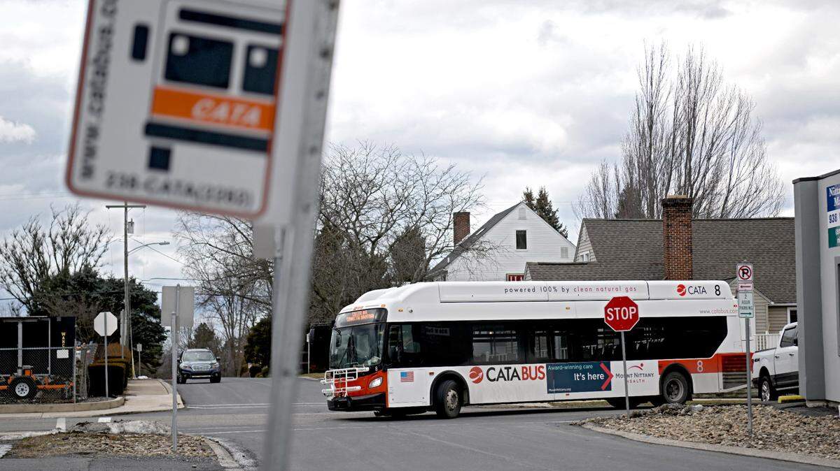 A CATA bus stop on South Butz Street is pictured on Friday.
