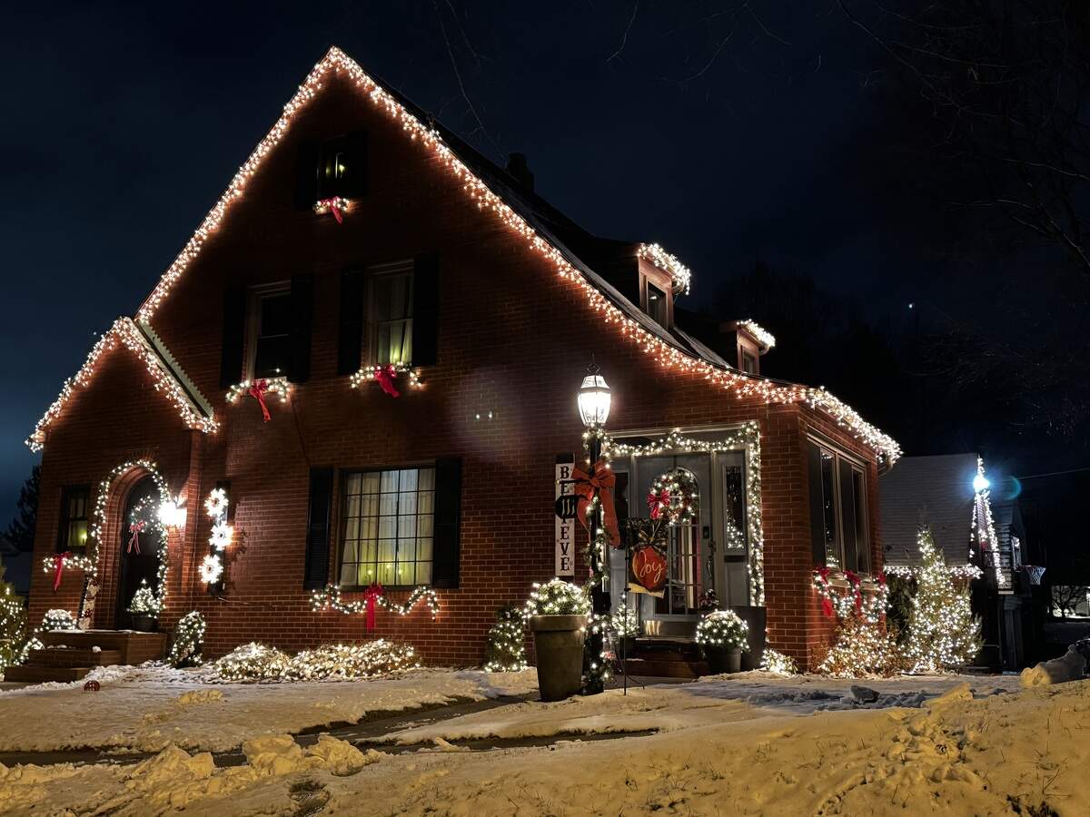 Christmas lights and wreaths adorn 111 Sheffield St., Philipsburg, on Dec. 3, 2025