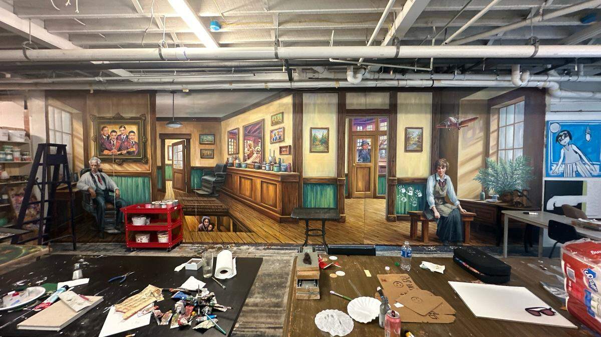 A look earlier this week at “Inspiration Bellefonte,” a 30x9.5-foot mural painted by Michael Pilato and Yuriy Karabash that will be installed Friday on the side of Bellefonte’s The Waffle Shop facing Perry Lane. This is not the final version of the mural.