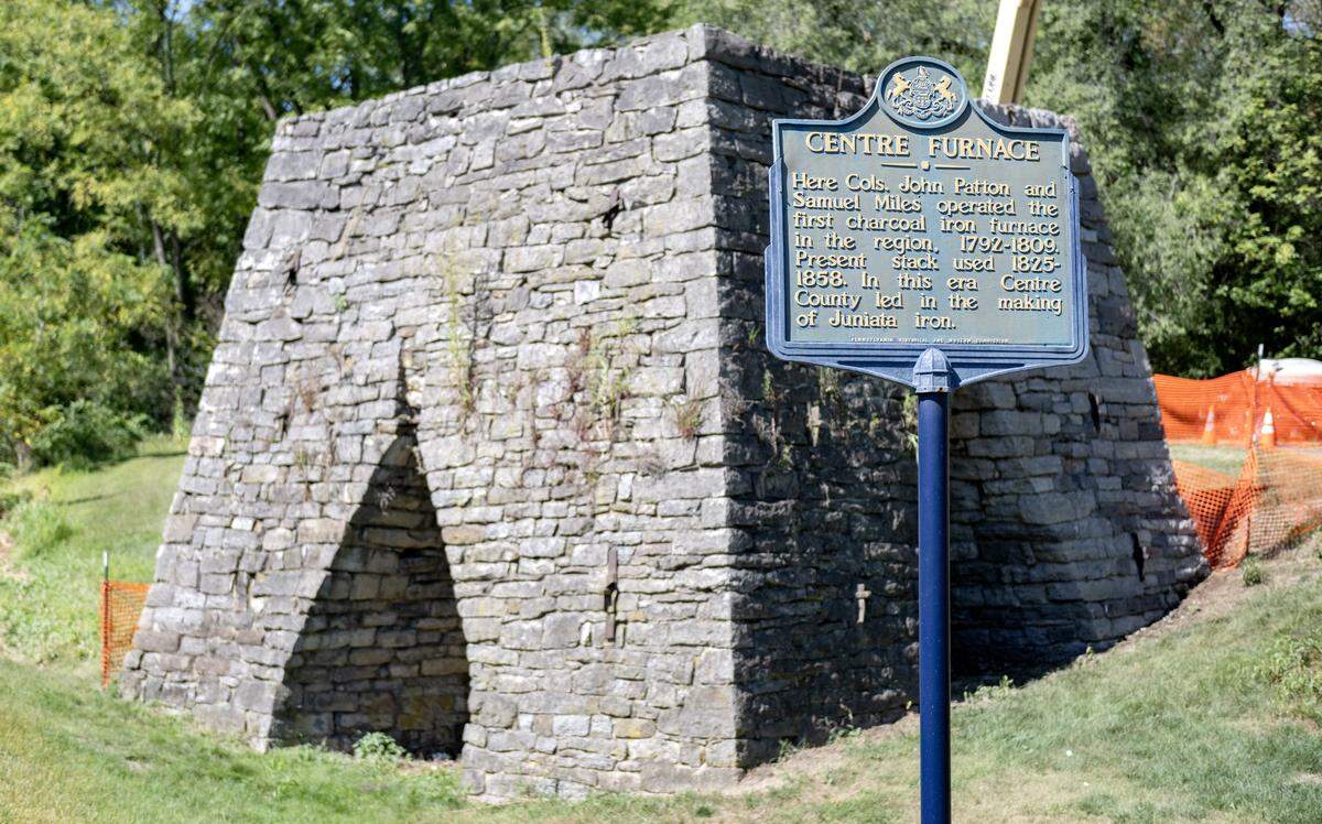 The Centre Furnace stack that sits along College Avenue is undergoing restoration on Wednesday, Sept. 3, 2025. 