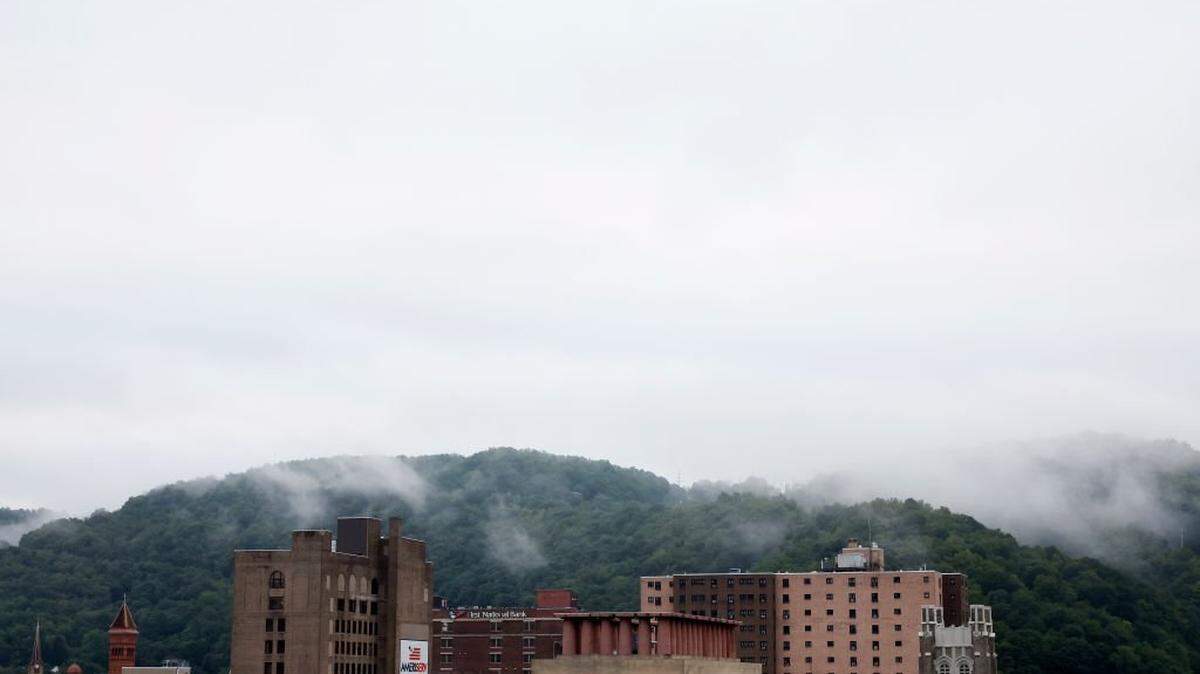 JOHNSTOWN, PENNSYLVANIA - AUGUST 30: Clouds cling to the hills above the town on August 30, 2024 in Johnstown, Pennsylvania. Republican presidential nominee, former U.S. President Donald Trump is scheduled to hold a campaign rally in Johnstown. (Photo by Chip Somodevilla/Getty Images)