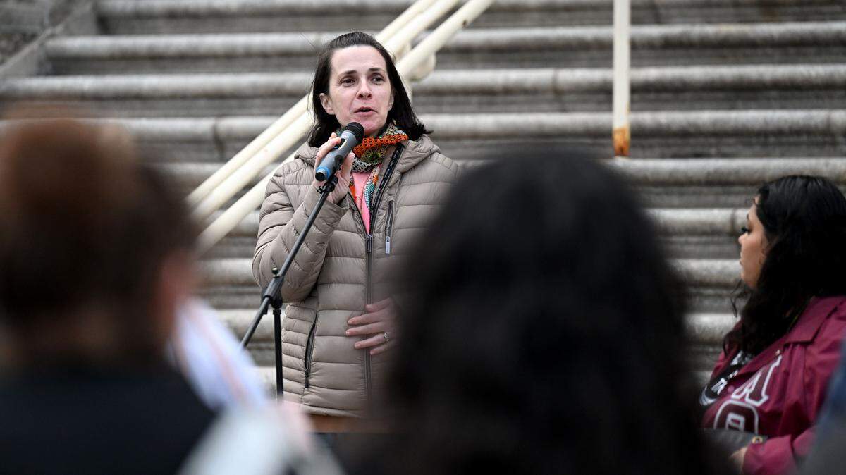 Jennifer Pencek, the executive director of Centre Safe, talks about the resources available to victims of sexual assault during Take Back the Night on Wednesday, April 1, 2026. 