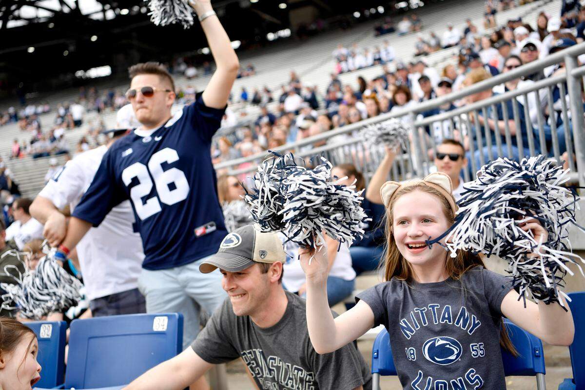 Fans get pumped up for the Penn State Blue-White game on Saturday, April 13, 2019.
