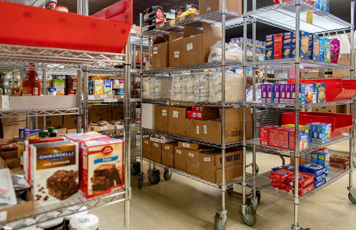 Carts of food around the State College Food Bank are pictured on May 26, 2022.