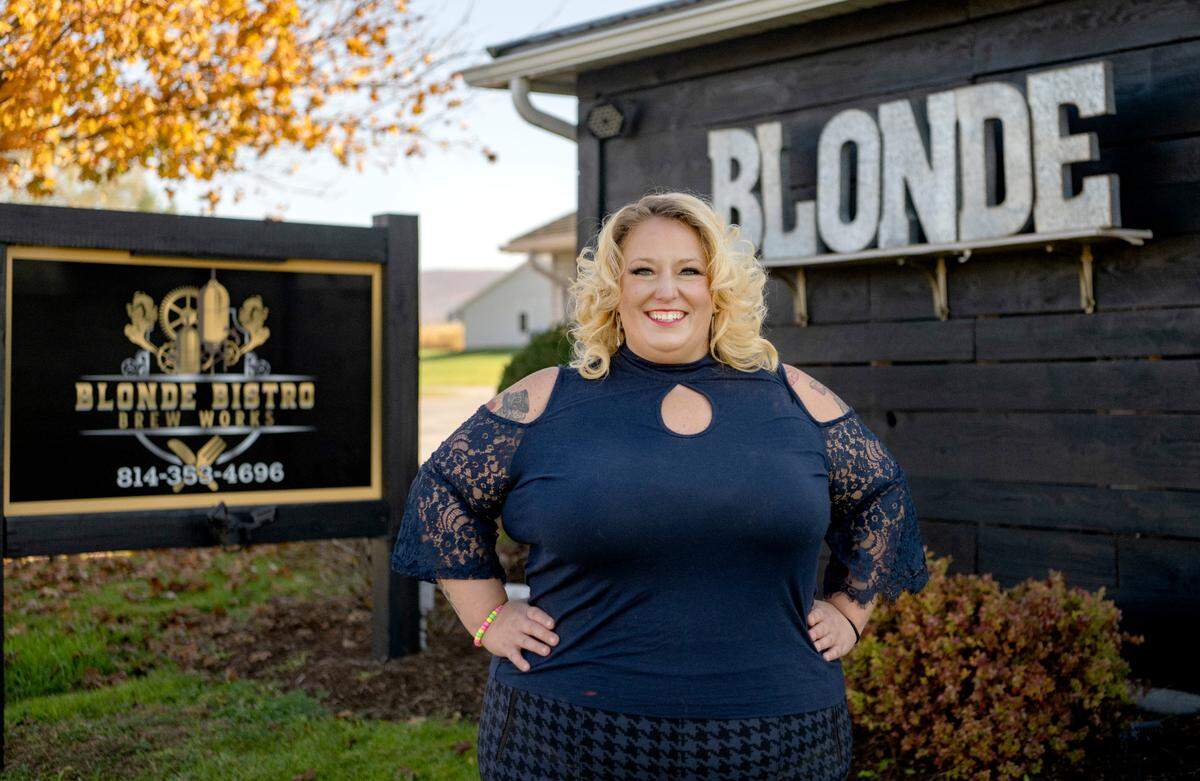 Owner Ciara Semack poses outside of the new Blonde Bistro Brew Works at 226 Nittany Valley Drive in Zion on Thursday, Nov. 3, 2022.