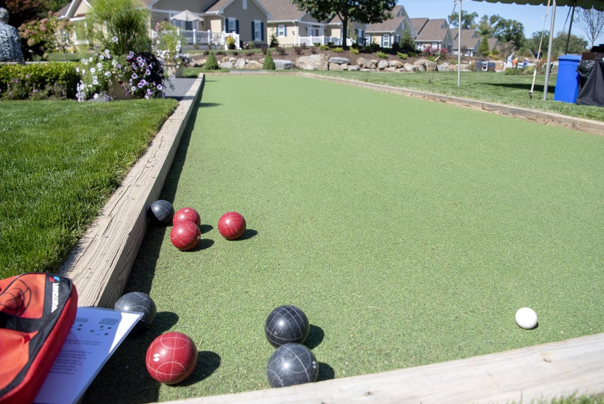 The new Palmer Park at the Village at Penn State includes a bocce court.