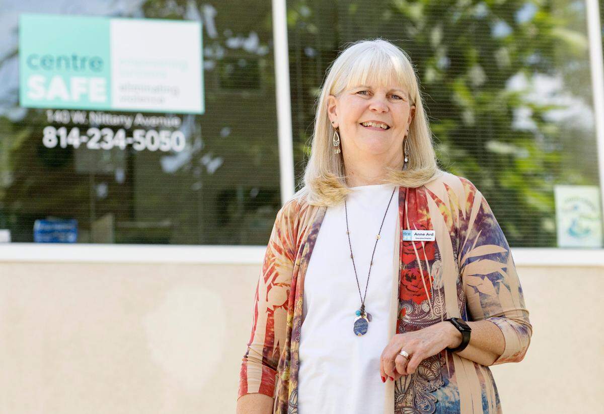 Centre Safe Executive Director Anne Ard in front of the nonprofit’s building on Nittany Avenue. Ard retired Sept. 30.